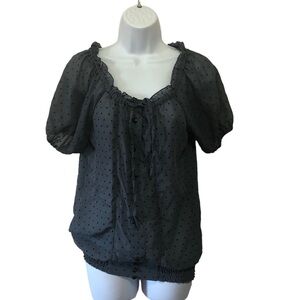 Suzy Shier Boho Peasant Blouse Top Gray Black Polka Dot Feminine  Size XS